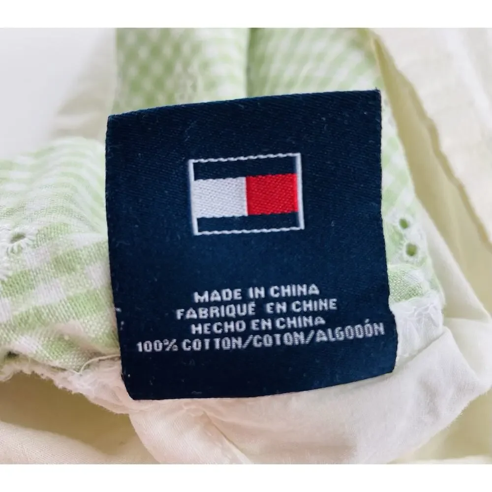 2000 Tommy Hilfiger Green Pillow Cotton Sham Case Dune Road Eyelet Ruffle Plaid